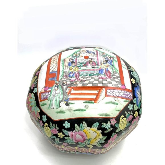 Lidded Large Container Bowl Vintage Oriental Style with Classic & Floral Design - Picture 5 of 8